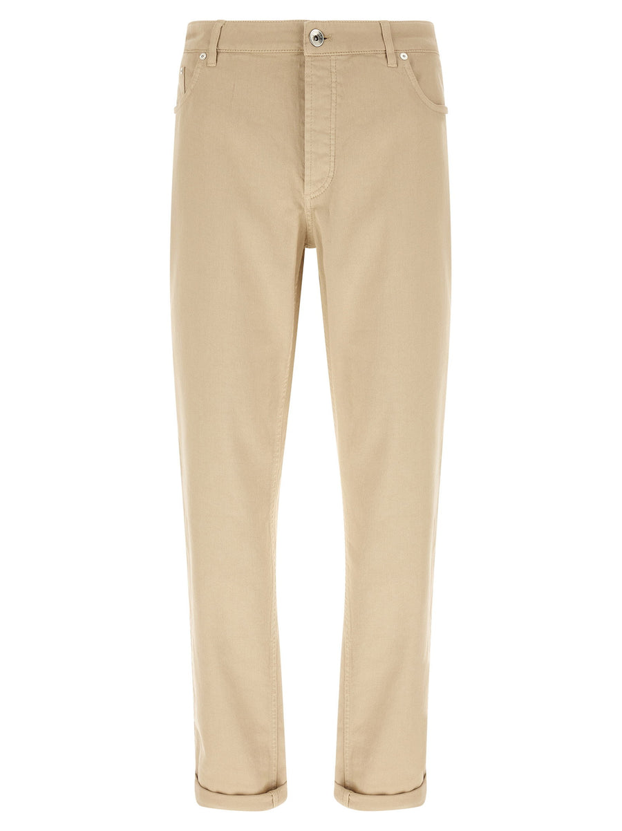 Brunello Cucinelli Beige Coat Of Arms Embroidered Jeans