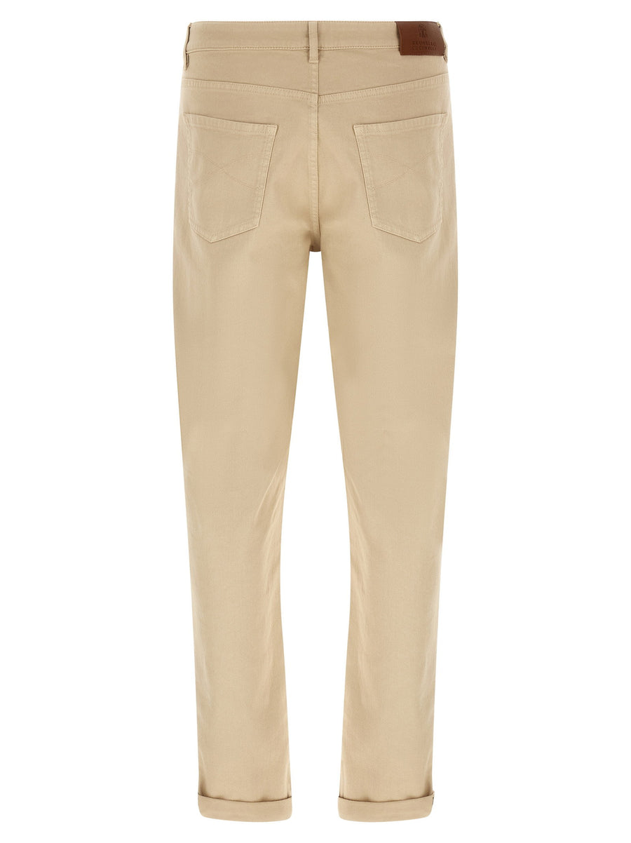 Brunello Cucinelli Beige Coat Of Arms Embroidered Jeans