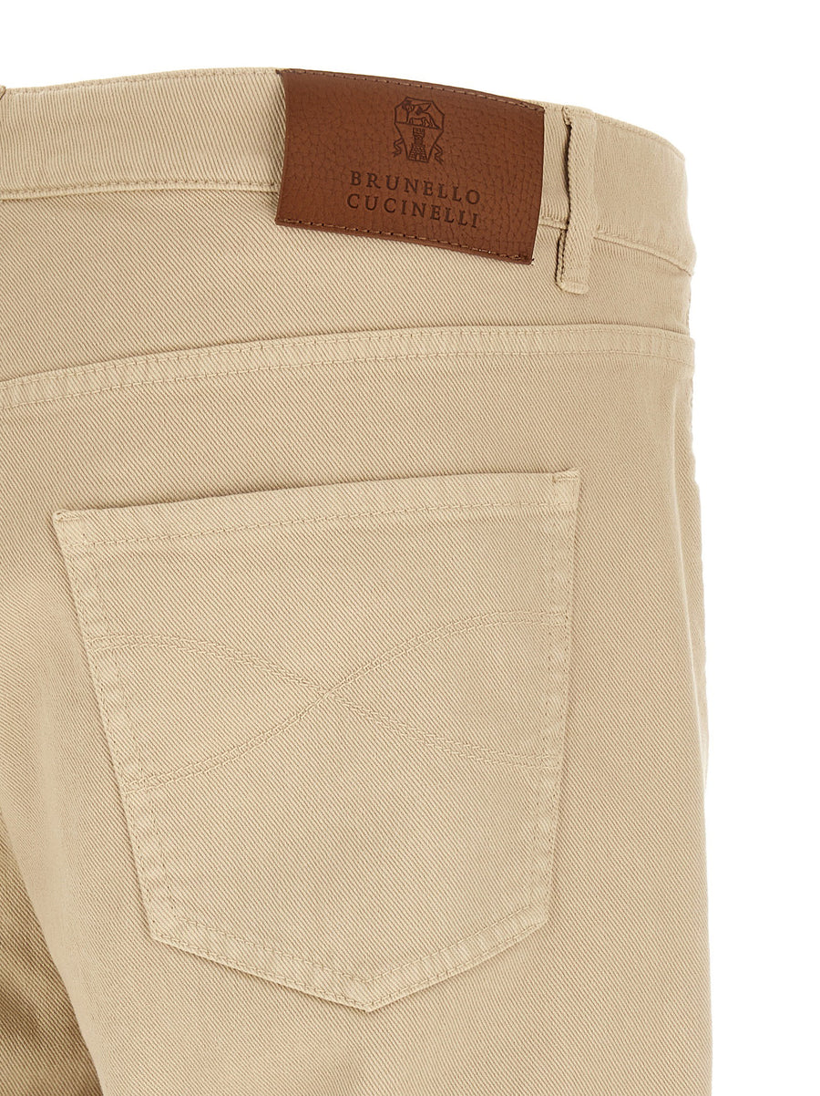 Brunello Cucinelli Beige Coat Of Arms Embroidered Jeans