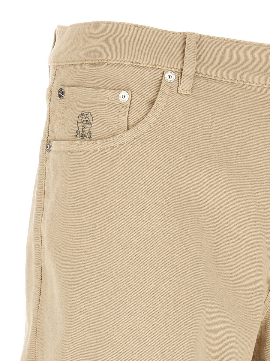 Brunello Cucinelli Beige Coat Of Arms Embroidered Jeans