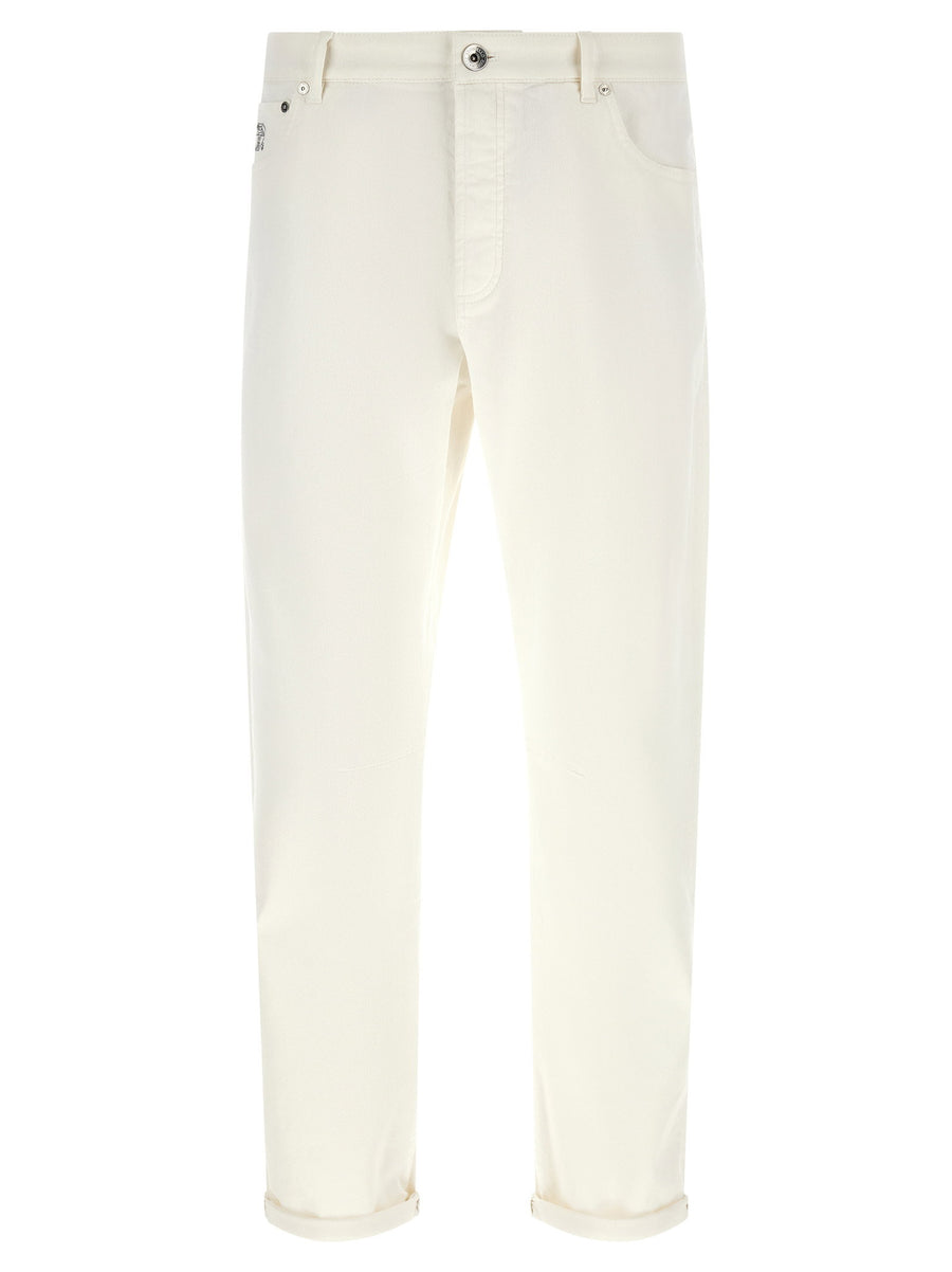 Brunello Cucinelli Tino Jeans White Cotton Denim Slim Fit