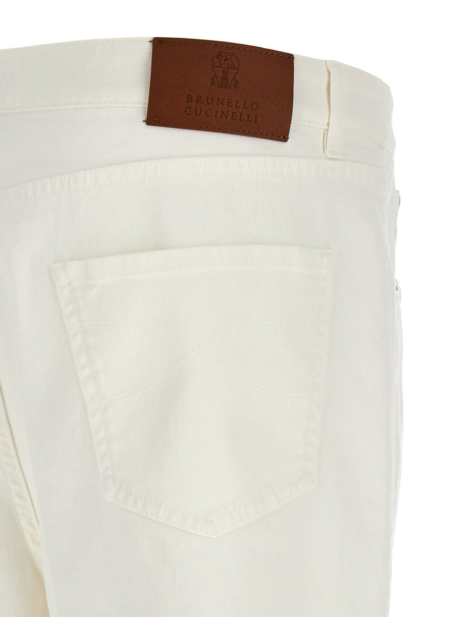 Brunello Cucinelli Tino Jeans White Cotton Denim Slim Fit