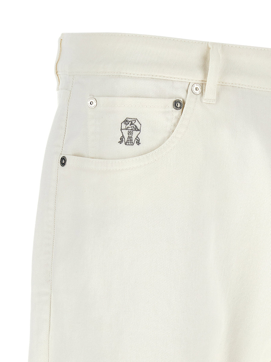 Brunello Cucinelli Tino Jeans White Cotton Denim Slim Fit