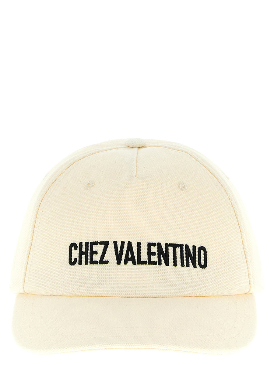 Valentino Garavani Chez Valentino Cap Beige 100 Percent Cotton Hat With Front Embroidery And Adjustable Strap For Men