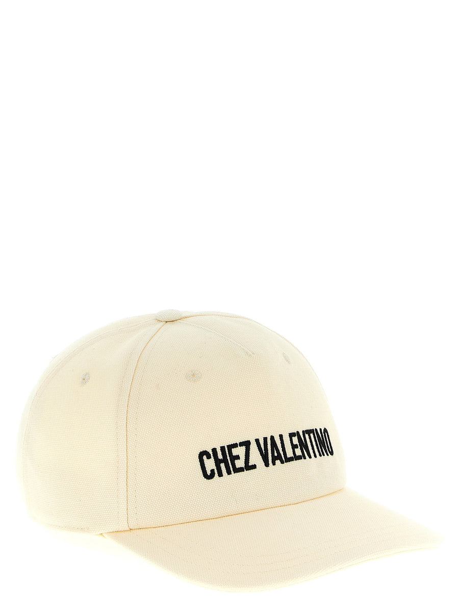 Valentino Garavani Chez Valentino Cap Beige 100 Percent Cotton Hat With Front Embroidery And Adjustable Strap For Men
