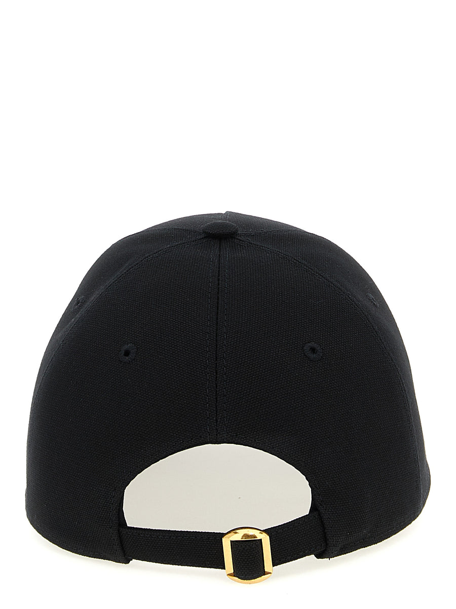 Valentino Garavani Chez Valentino Cap For Men, Black Cotton Hat With Front Embroidery And Adjustable Back