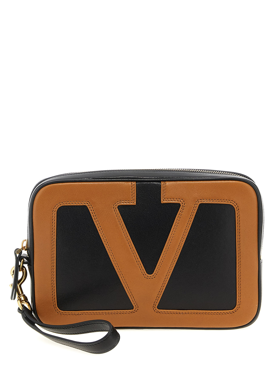 Valentino Viva Superstar Pouch Clutch Luxurious Multicolor Lamb Leather Maxi V Logo Women Evening Bag