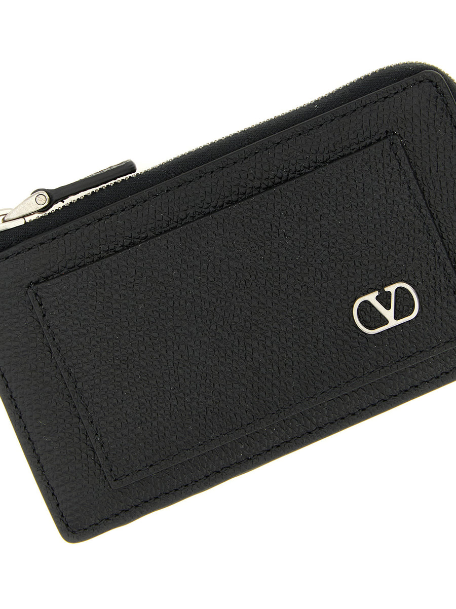 Valentino Garavani Vlogo Signature Coin Purse Black Calfskin with Zip Closure Card Slots Luxury for Men