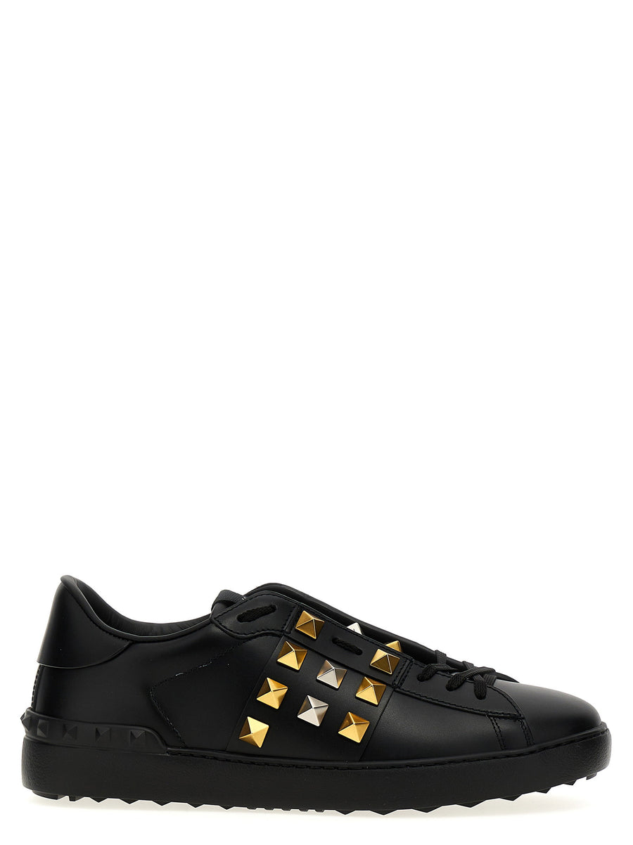 Valentino Garavani Rockstud Untitled Sneakers Black Calfskin Leather Maxi Studs Luxury Mens Lace Up