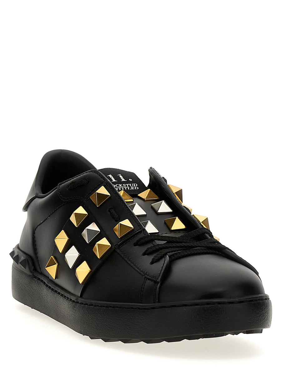 Valentino Garavani Rockstud Untitled Sneakers Black Calfskin Leather Maxi Studs Luxury Mens Lace Up
