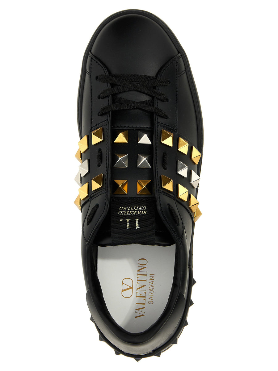 Valentino Garavani Rockstud Untitled Sneakers Black Calfskin Leather Maxi Studs Luxury Mens Lace Up