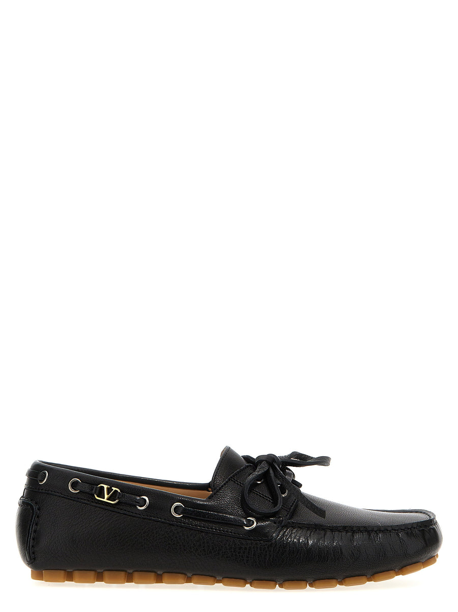Valentino Garavani Driver Fastaway Loafers For Men In Black Buffalo Leather Luxury Driving Moccasins