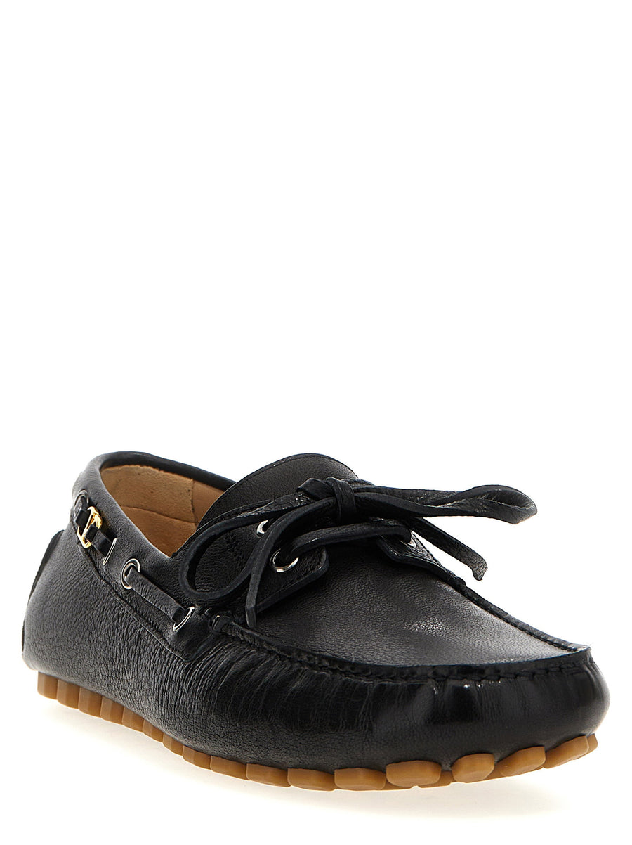 Valentino Garavani Driver Fastaway Loafers For Men In Black Buffalo Leather Luxury Driving Moccasins