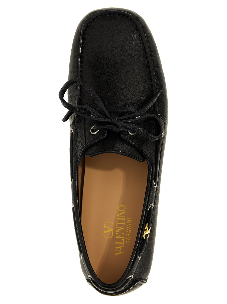 Valentino Garavani Driver Fastaway Loafers For Men In Black Buffalo Leather Luxury Driving Moccasins