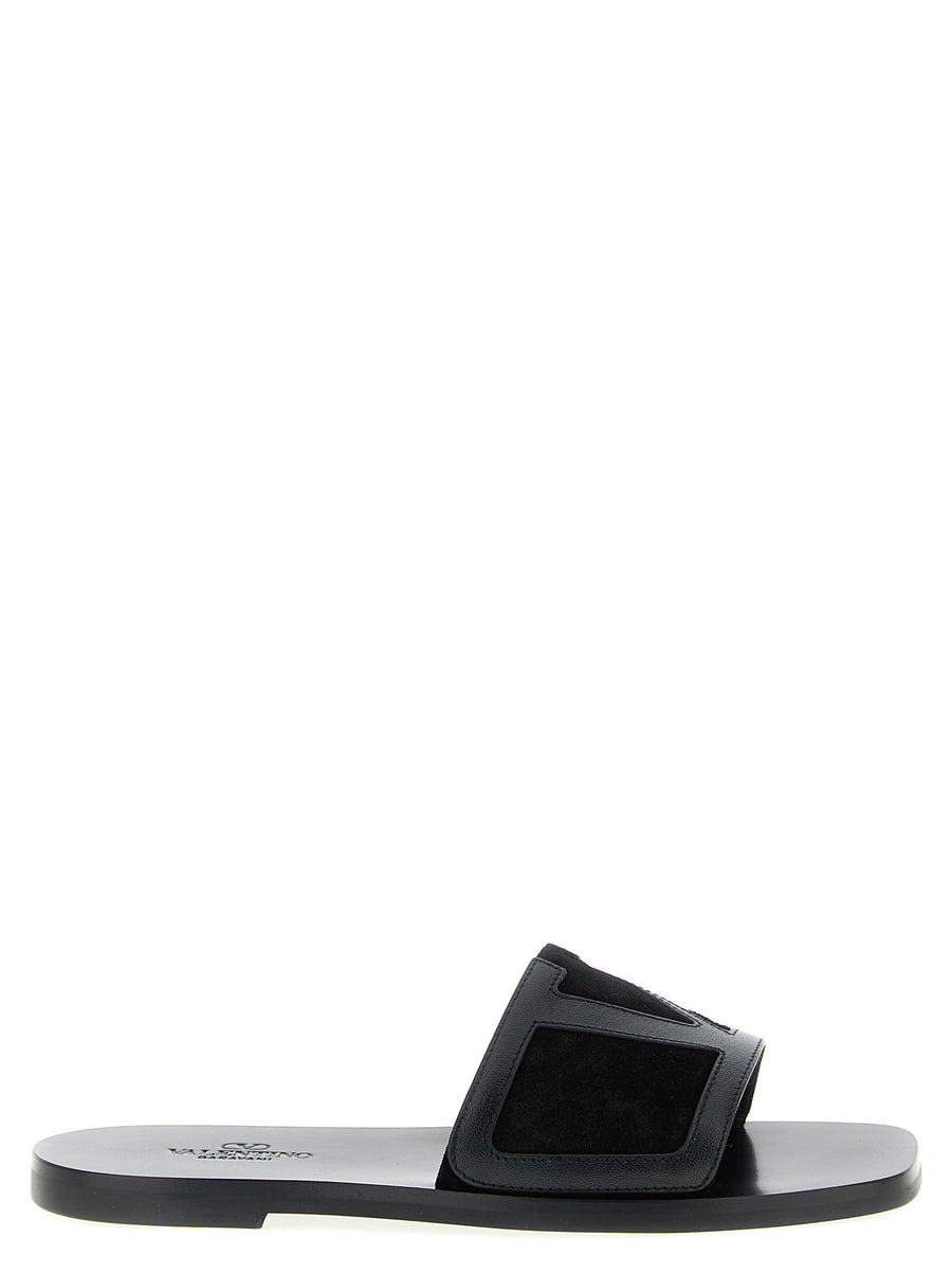 Valentino Garavani Viva Superstar Black Calfskin Leather Slides