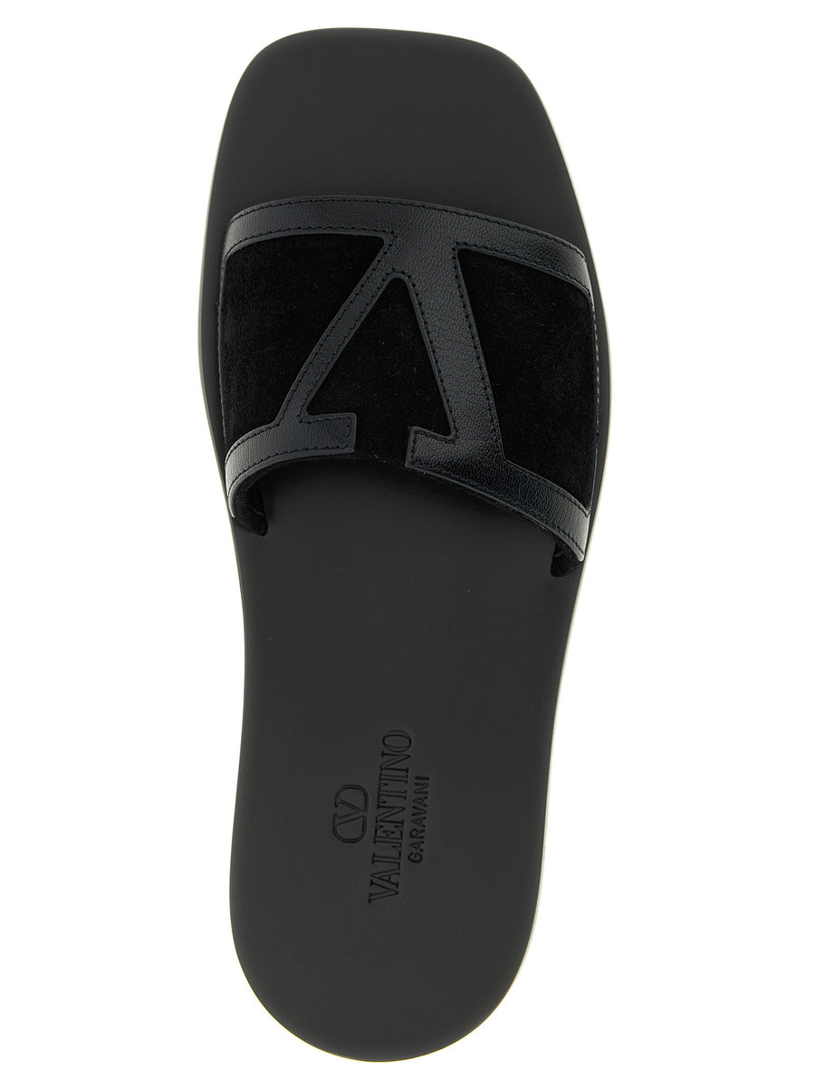 Valentino Garavani Viva Superstar Black Calfskin Leather Slides
