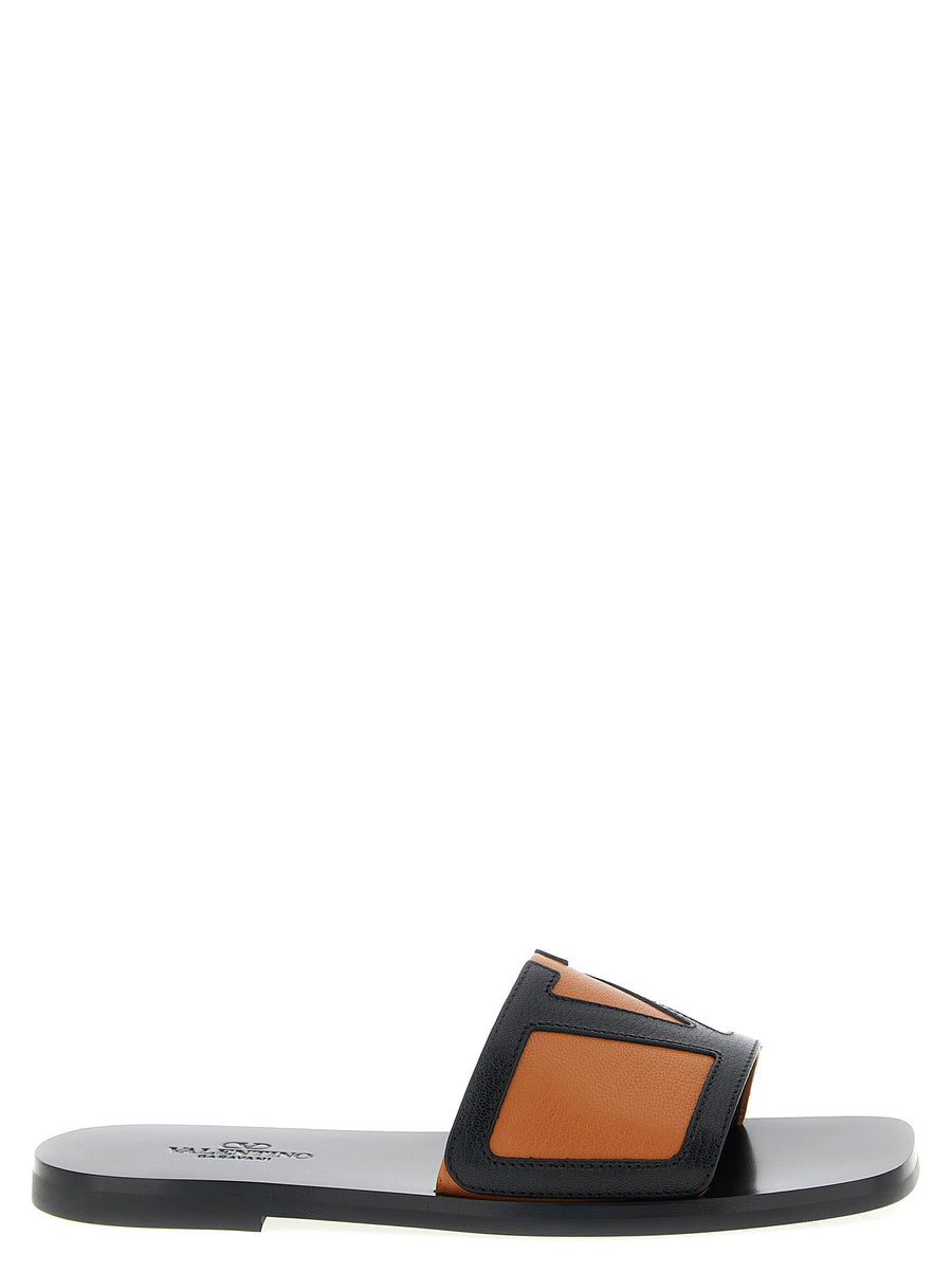 Valentino Garavani Viva Superstar Slides Mens Brown Goat Leather VLogo Signature