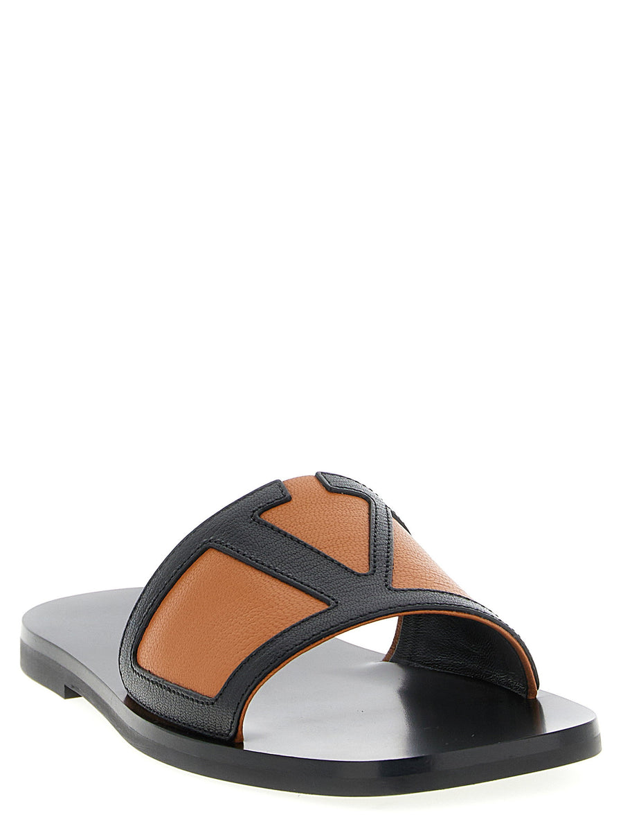 Valentino Garavani Viva Superstar Slides Mens Brown Goat Leather VLogo Signature