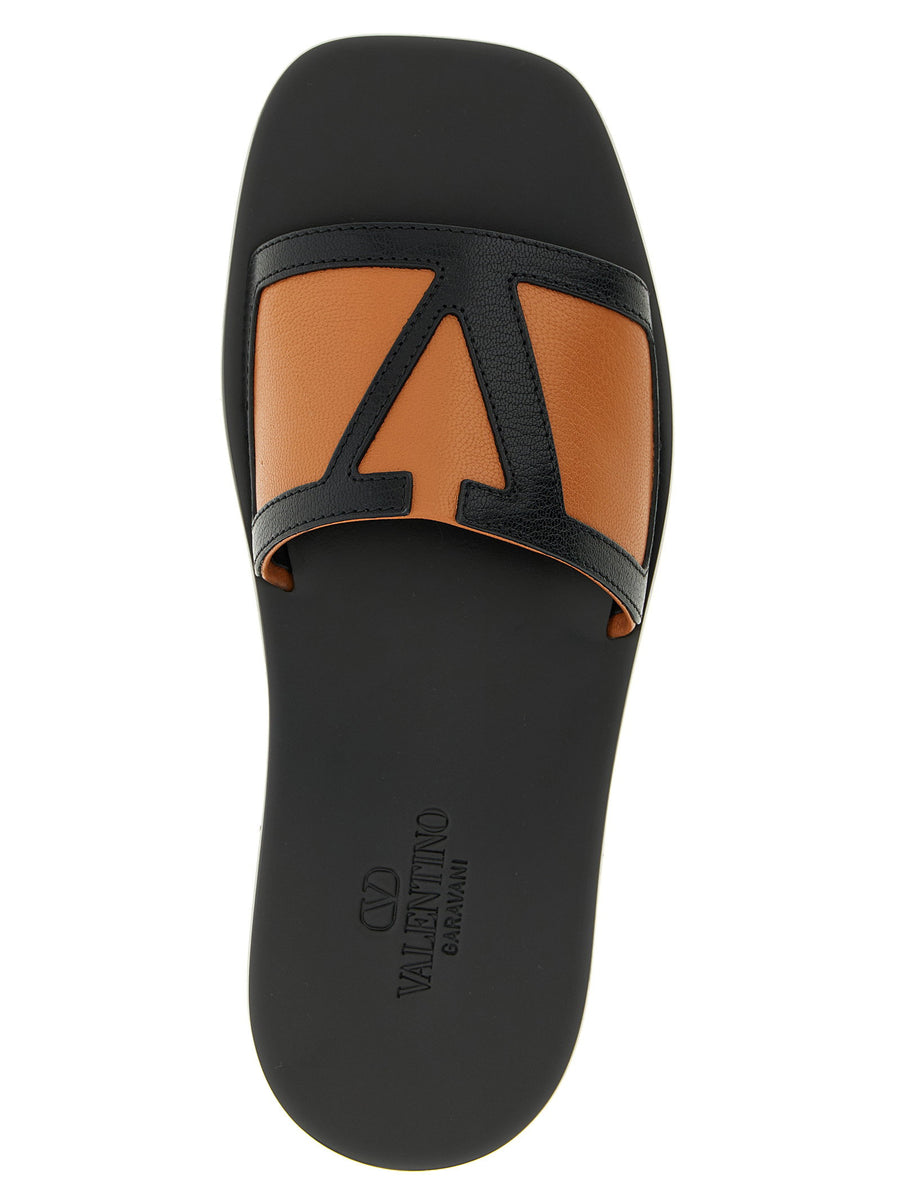 Valentino Garavani Viva Superstar Slides Mens Brown Goat Leather VLogo Signature