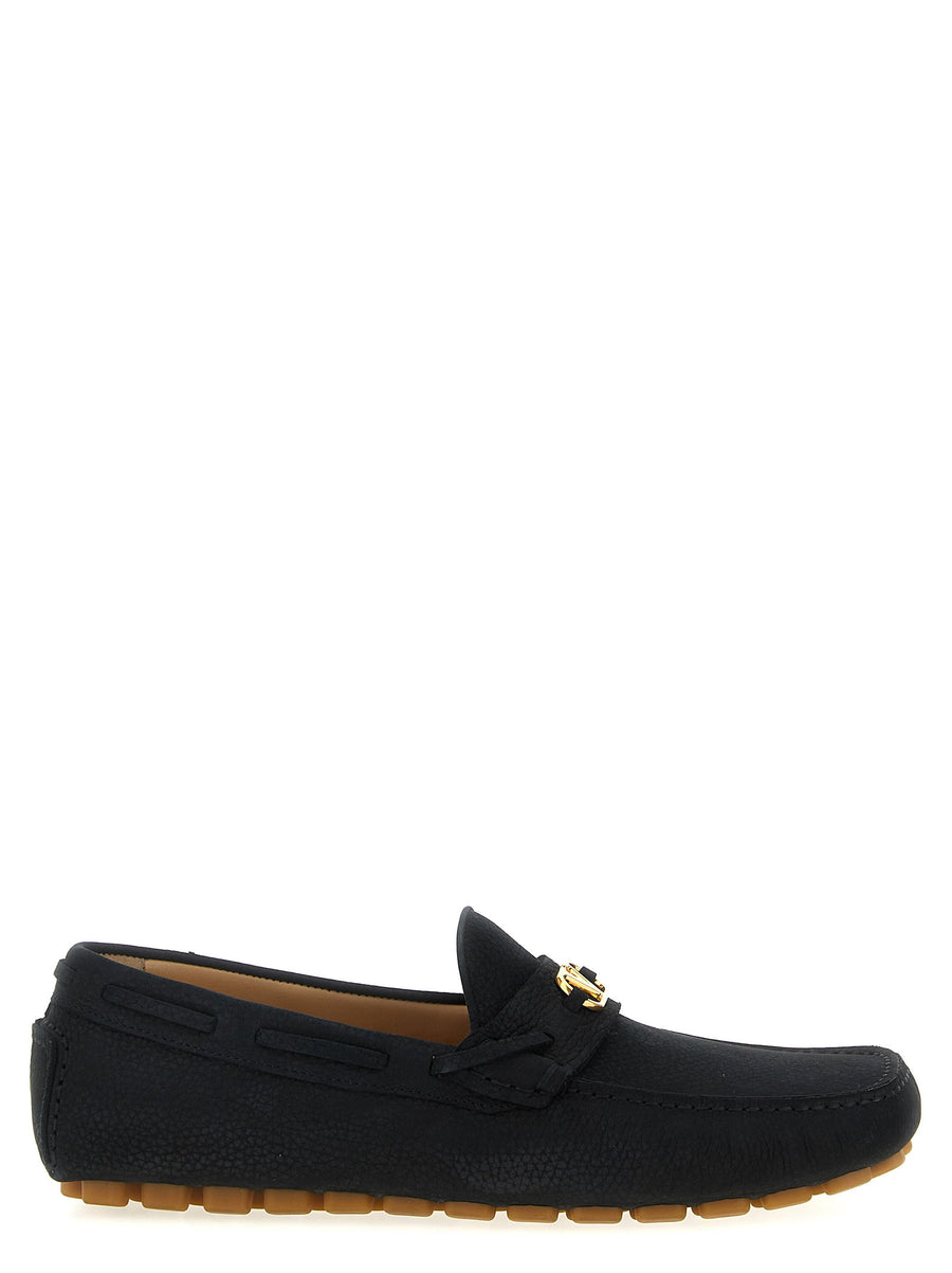 Valentino Garavani Driver Moccasins Fastaway for Men Premium Black Calfskin Leather VLogo Detail Rubber Sole