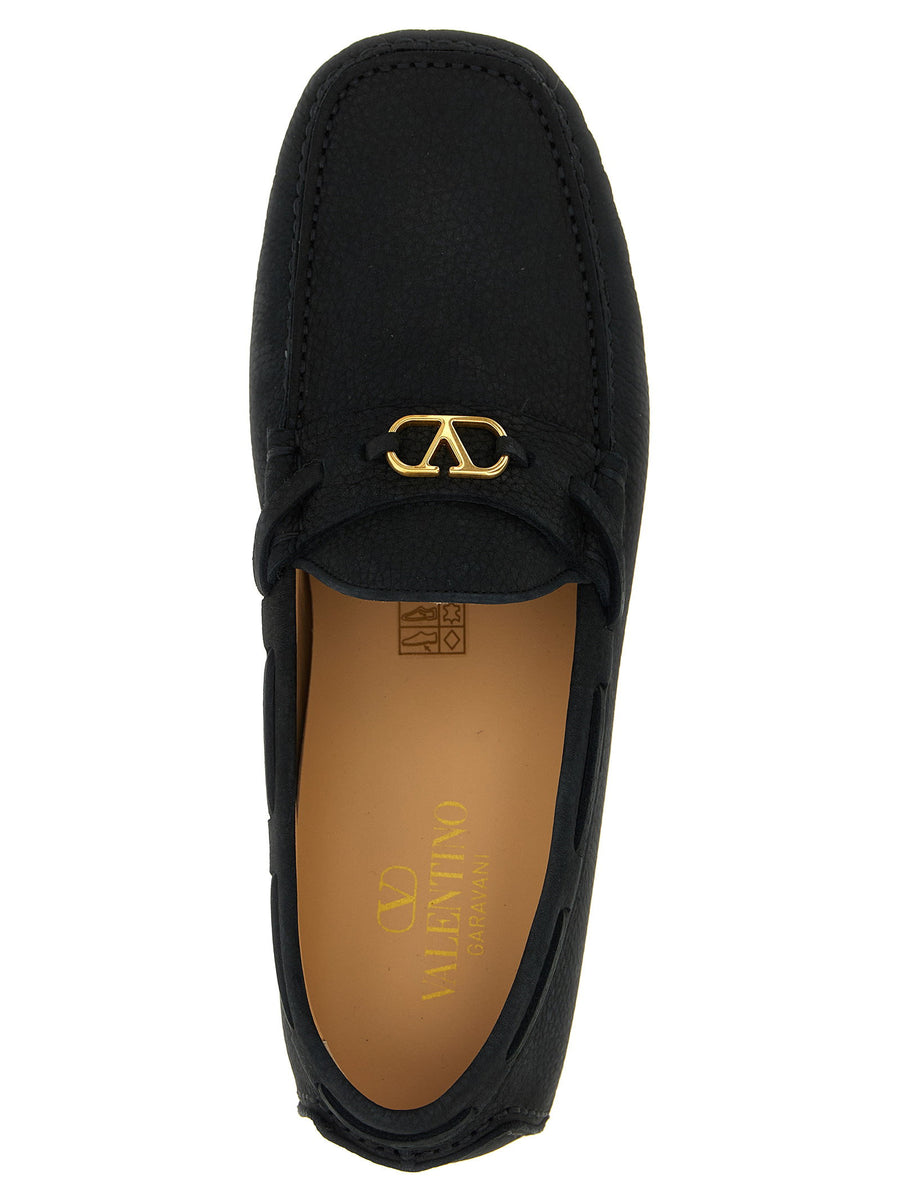 Valentino Garavani Driver Moccasins Fastaway for Men Premium Black Calfskin Leather VLogo Detail Rubber Sole