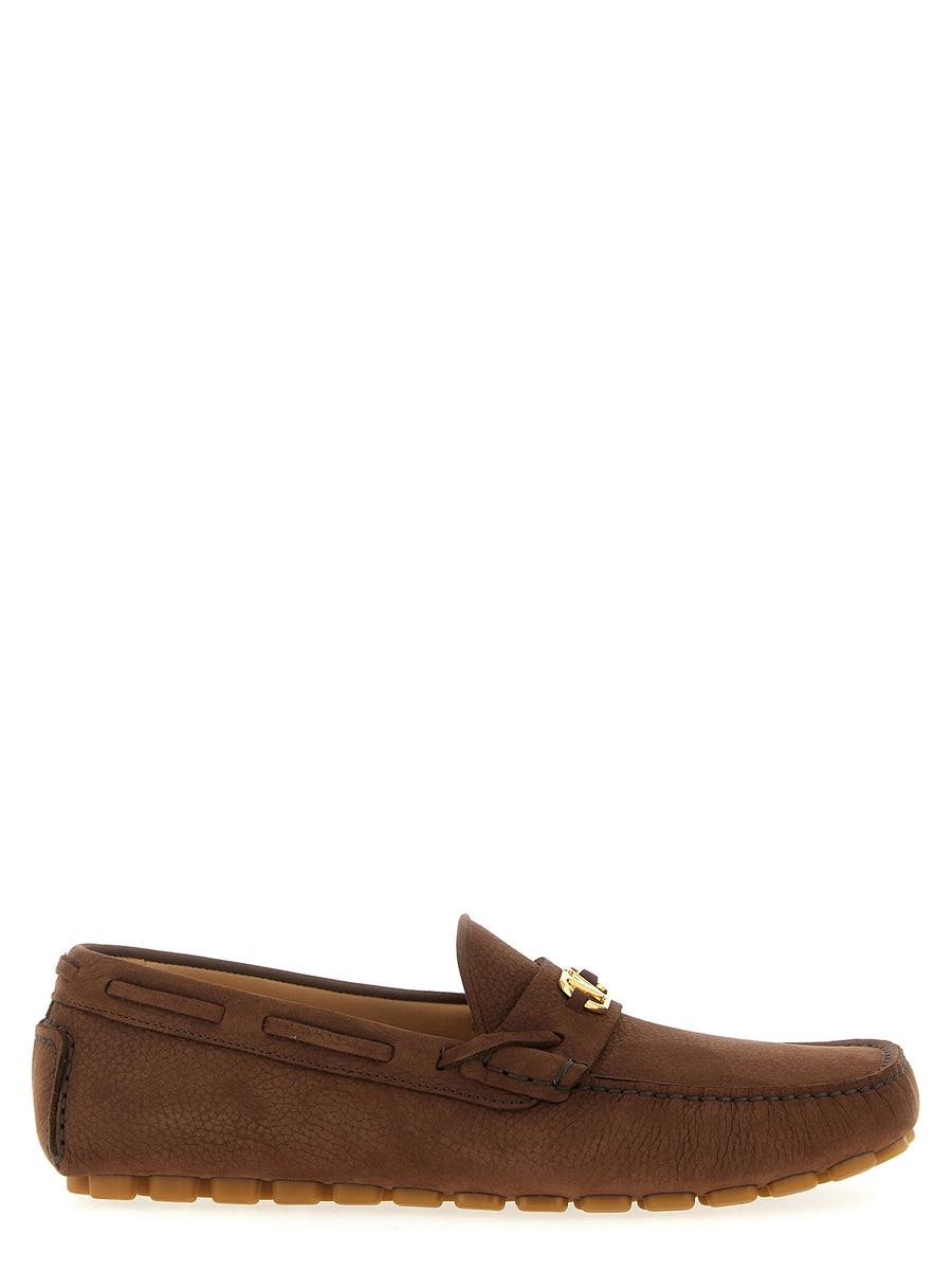 Valentino Garavani Driver Fastaway Loafers Premium Calfskin Leather With VLogo Antiqued Metal Detail For Men