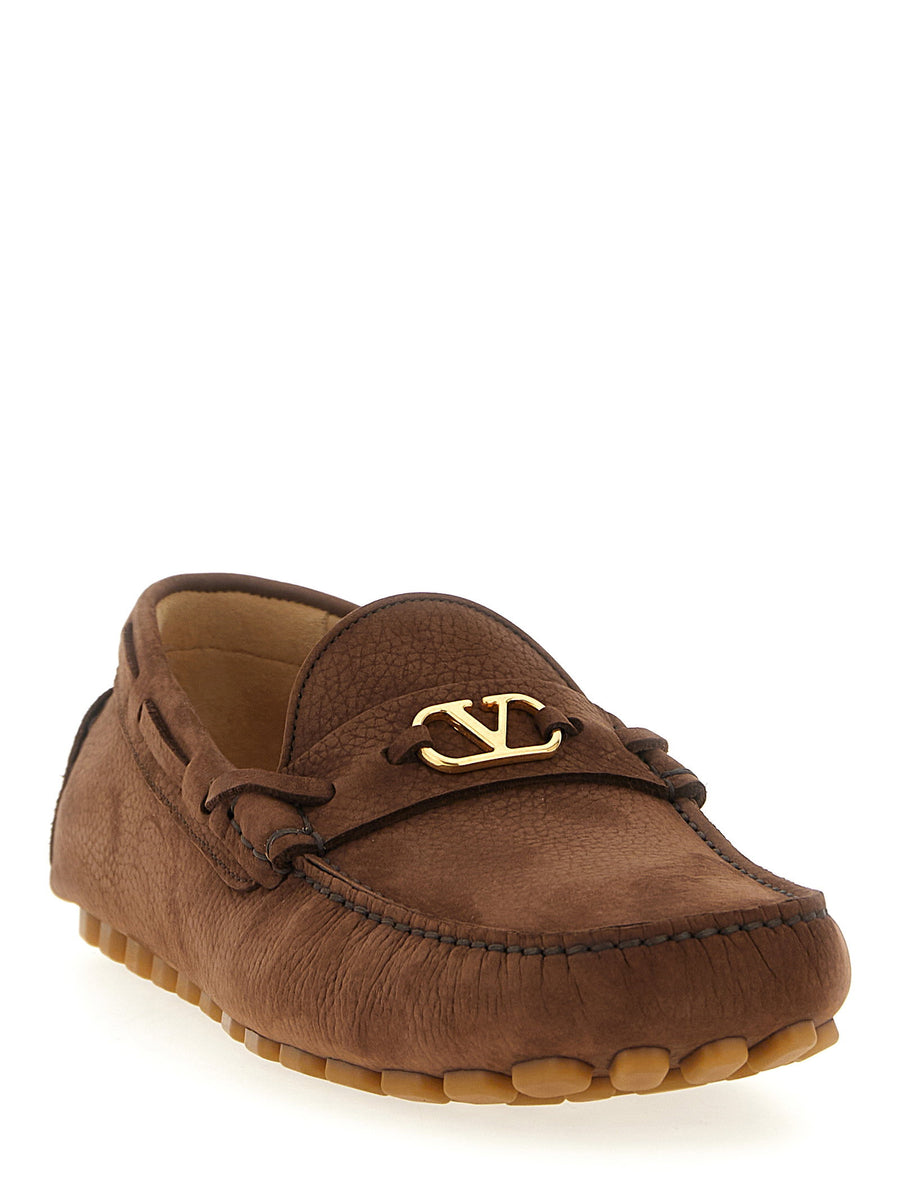 Valentino Garavani Driver Fastaway Loafers Premium Calfskin Leather With VLogo Antiqued Metal Detail For Men