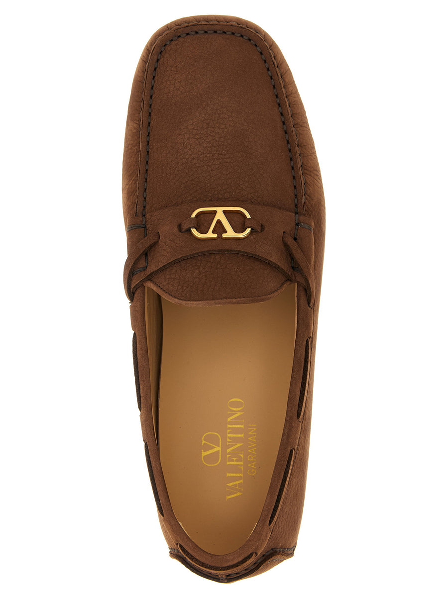 Valentino Garavani Driver Fastaway Loafers Premium Calfskin Leather With VLogo Antiqued Metal Detail For Men