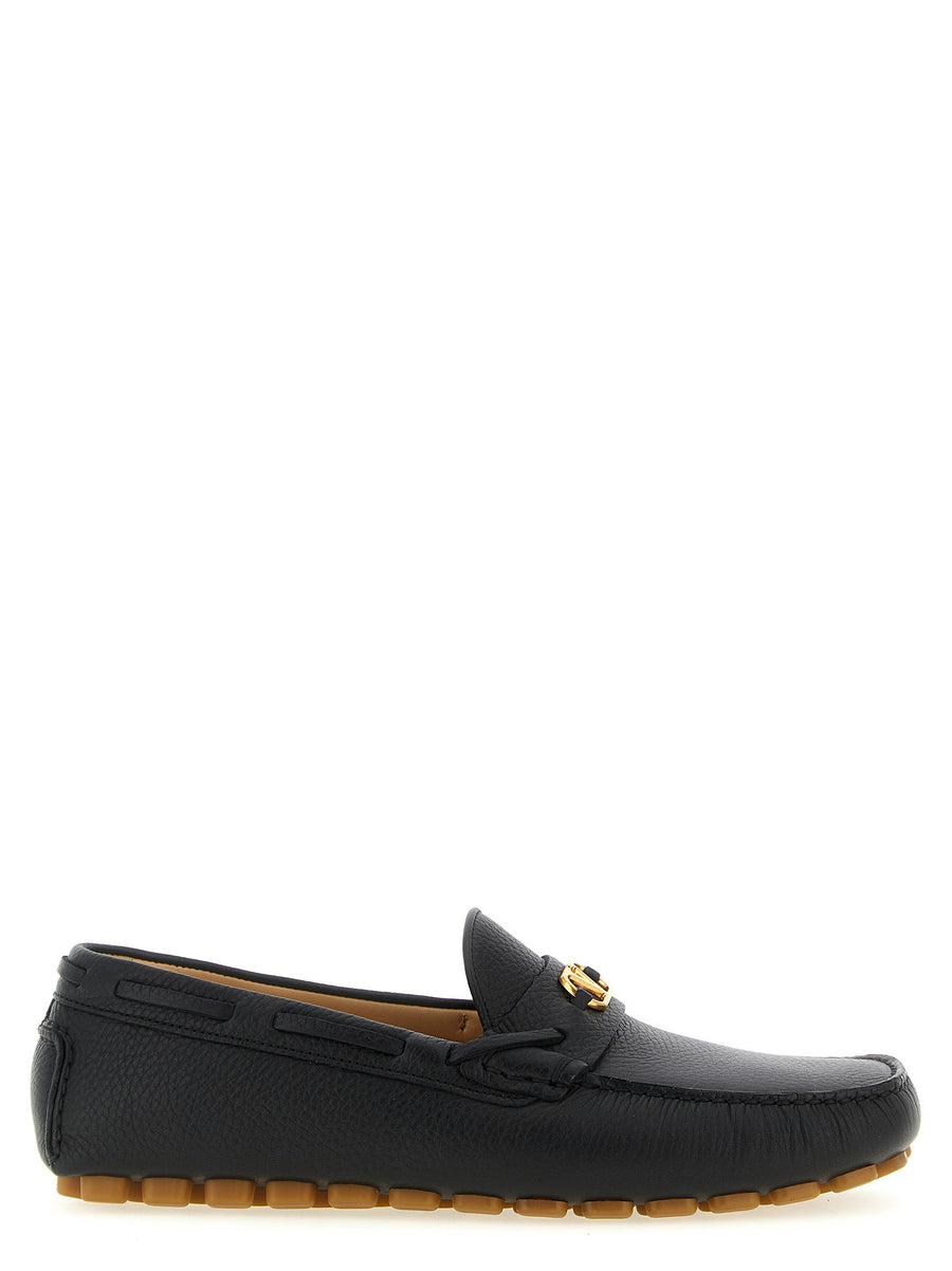Valentino Garavani Driver Fastaway Loafers Black Calfskin Moccasins For Men