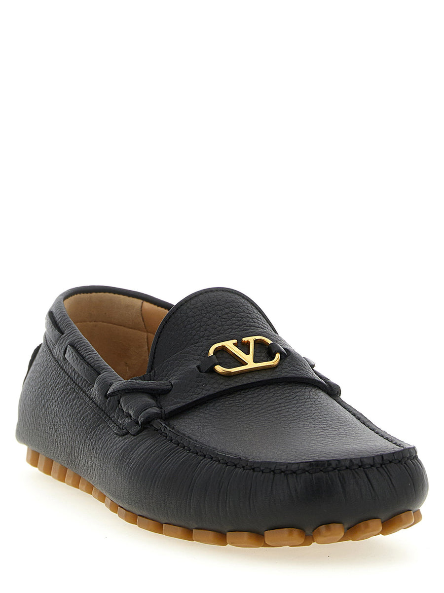 Valentino Garavani Driver Fastaway Loafers Black Calfskin Moccasins For Men