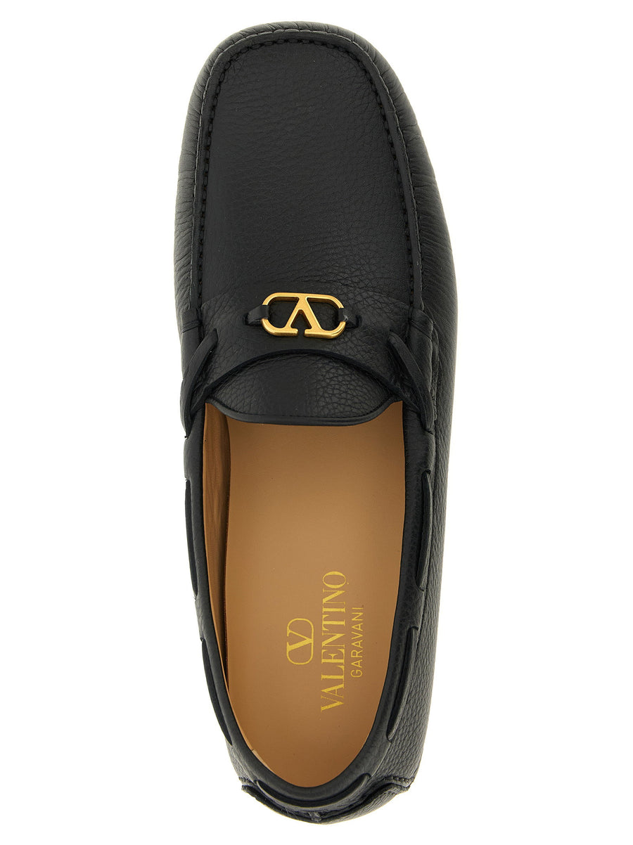 Valentino Garavani Driver Fastaway Loafers Black Calfskin Moccasins For Men