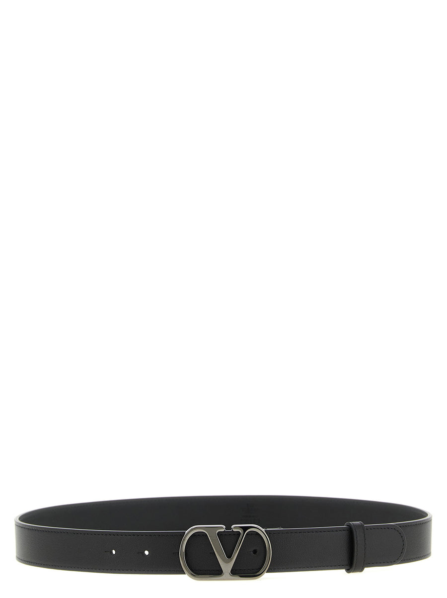 Valentino Garavani Vlogo Signature Belt For Men Black Calfskin Leather