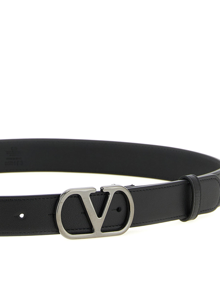 Valentino Garavani Vlogo Signature Belt For Men Black Calfskin Leather