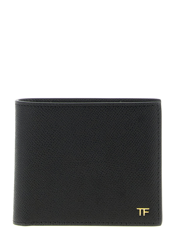 Tom Ford Calfskin Bifold Wallet For Men With Gold Front Logo - Premium Black Leather