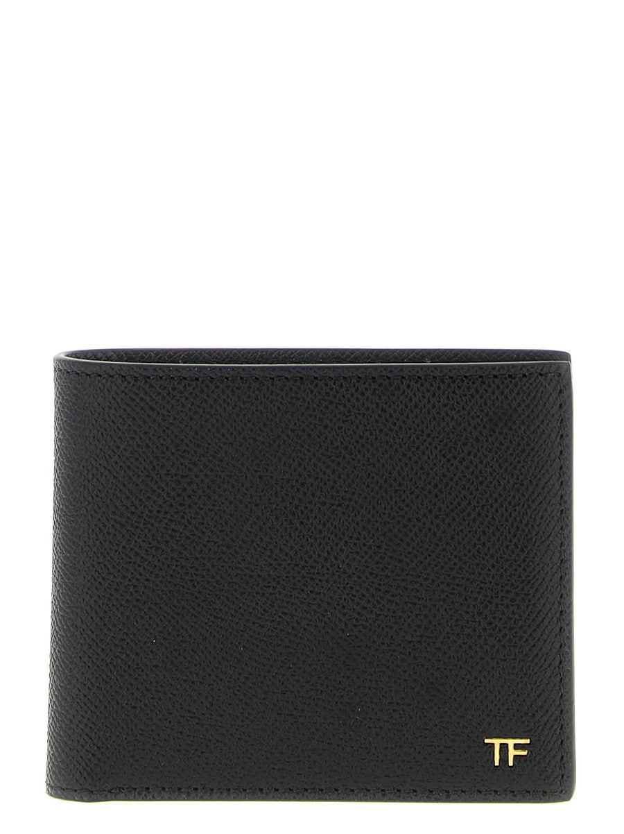 Tom Ford Calfskin Bifold Wallet For Men With Gold Front Logo - Premium Black Leather
