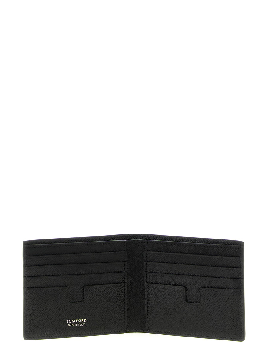 Tom Ford Calfskin Bifold Wallet For Men With Gold Front Logo - Premium Black Leather