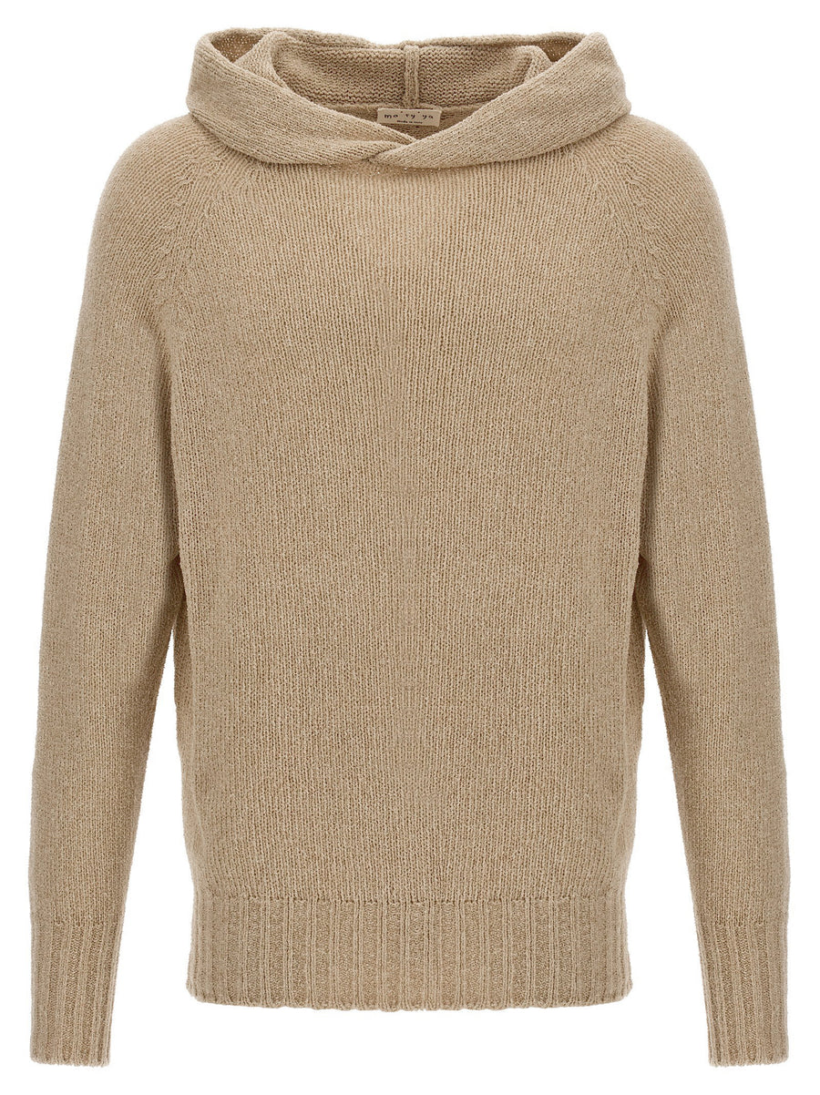 Ma'ry'ya Men's Hooded Sweater Beige Wool Cashmere Blend With Side Splits Luxury Warmth