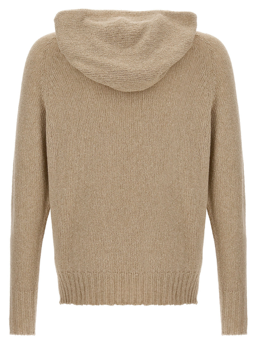Ma'ry'ya Men's Hooded Sweater Beige Wool Cashmere Blend With Side Splits Luxury Warmth