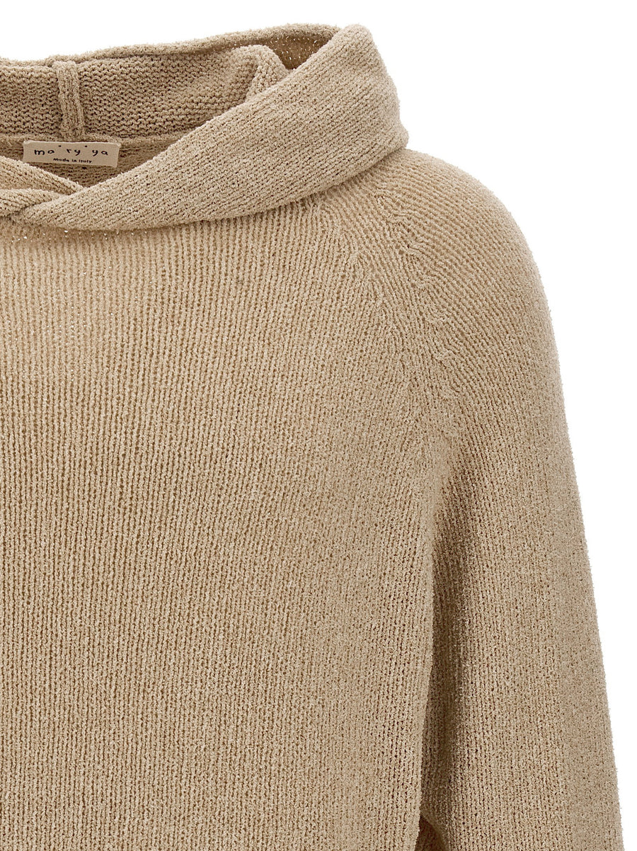 Ma'ry'ya Men's Hooded Sweater Beige Wool Cashmere Blend With Side Splits Luxury Warmth