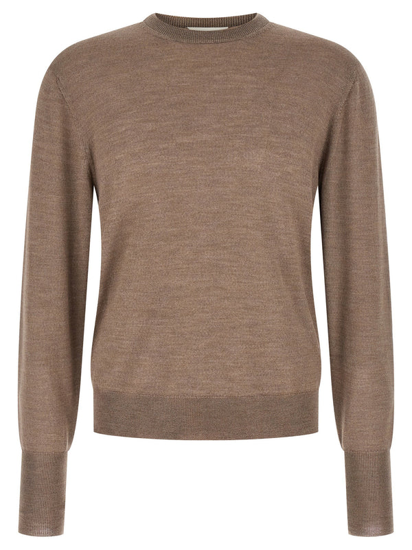 Ma'ry'ya Merino Wool Silk Cashmere Crew Neck Sweater For Men Gray Premium Knit UltraSoft Finish