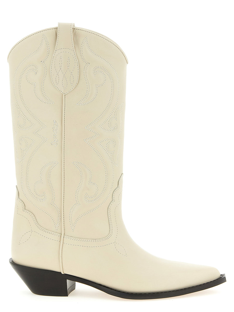 Sonora Yuma White Calf Leather Boots For Women Tube Leg With Padded Pattern And Pointed Toe 3.5 Cm Heel