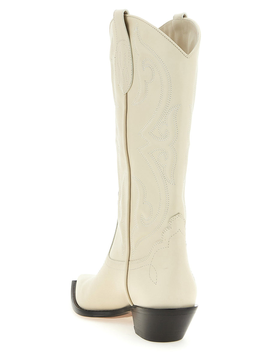 Sonora Yuma White Calf Leather Boots For Women Tube Leg With Padded Pattern And Pointed Toe 3.5 Cm Heel