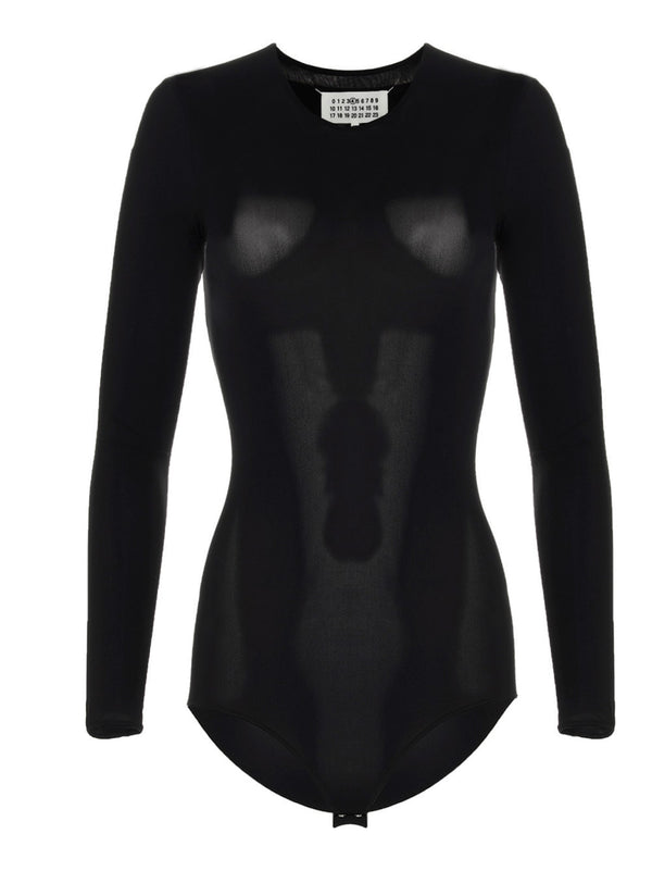 Maison Margiela Black Long Sleeve Crew Neck Bodysuit Technical Stretch Jersey