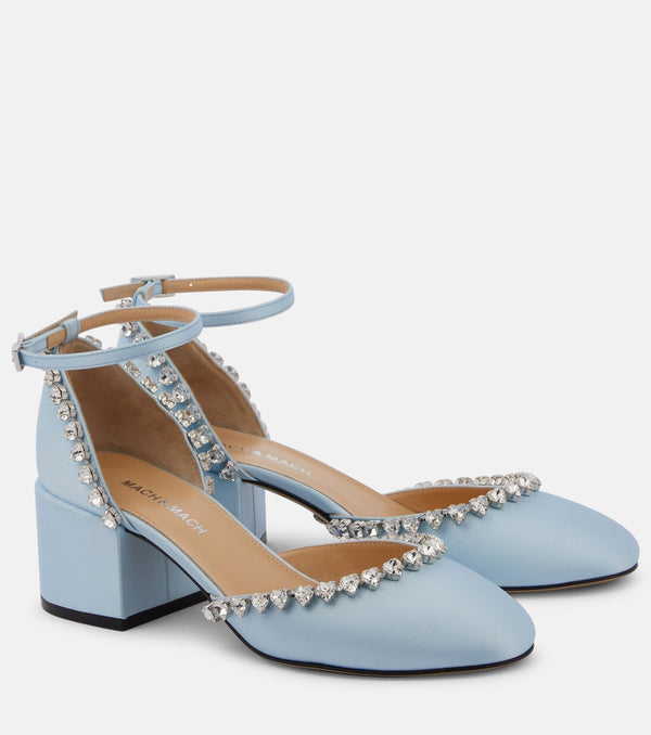 Mach & Mach PRE Mach & Mach Audrey Satin Crystal Embellished Pumps